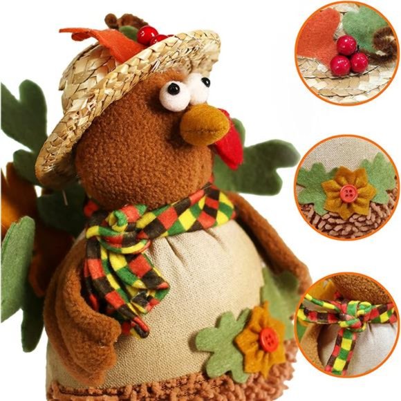 15 Inch 2 Pack Stuffed Turkey Couple Doll Thanksgiving Tabletop Decorations - Picture 4 of 6